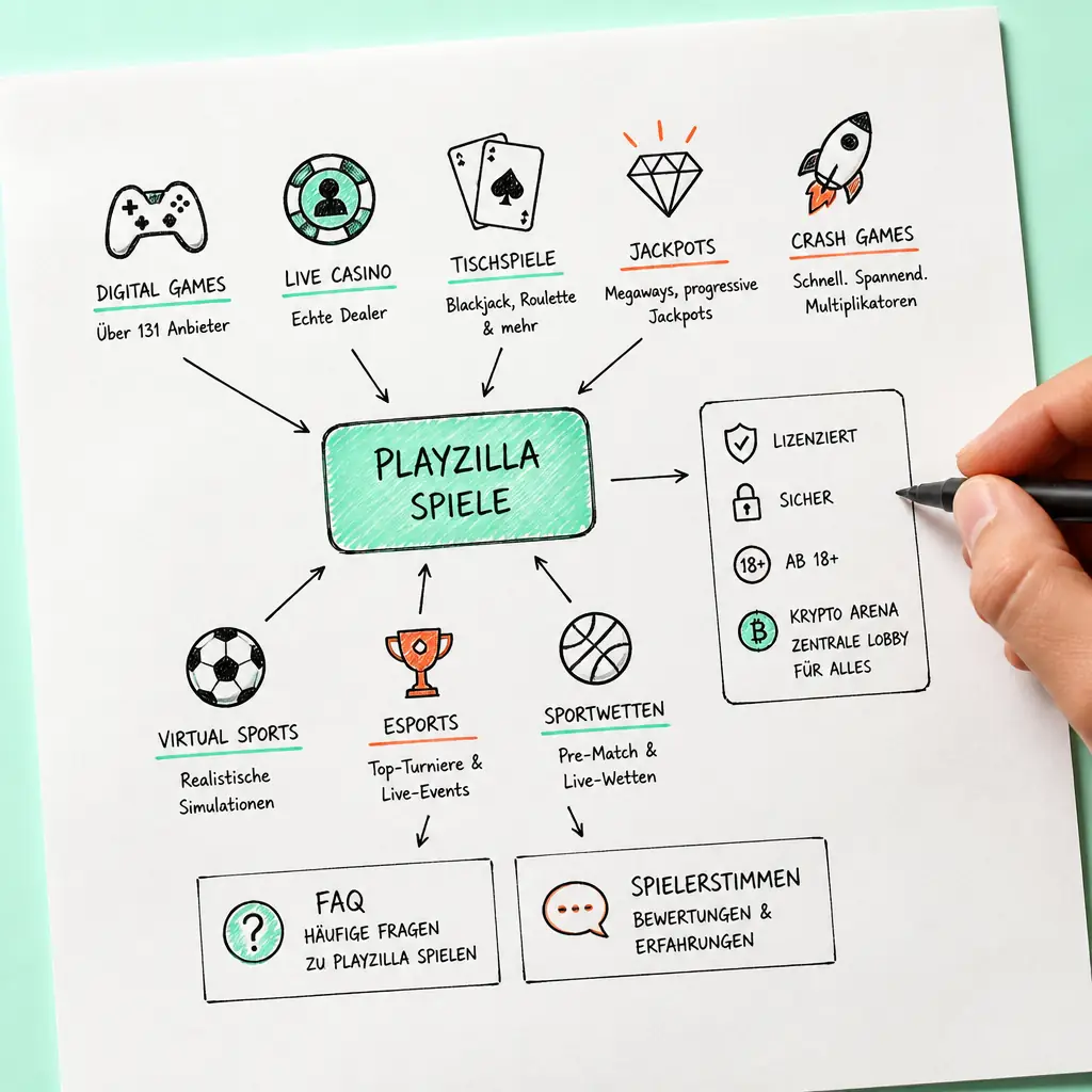 Playzilla Spiele: Slots, Live-Casino & Sportwetten visual guide for Playzilla Casino